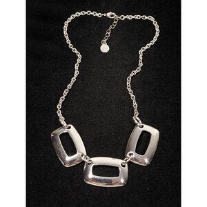 Liz‎ Claiborne Silver Tone Open Rectangle Modernist Statement Necklace 19 in